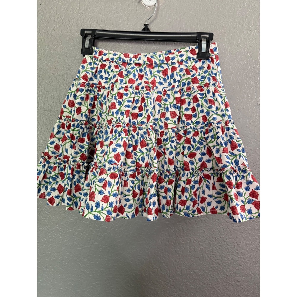 Crewcuts Mini Skirt Girls Sz L Red Blue Floral Tiered Cotton Summer‎ Elastic